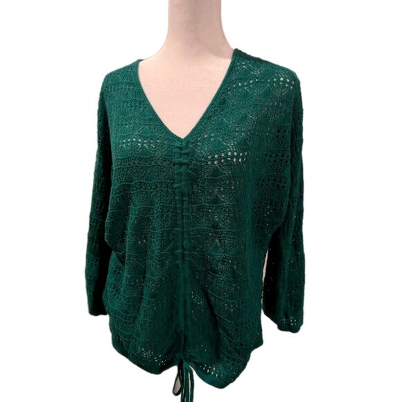 Torrid Women's Size 3X Green Open Stitch V-Neck Cinched Crochet Sweater Shirt - Picture 1 of 16